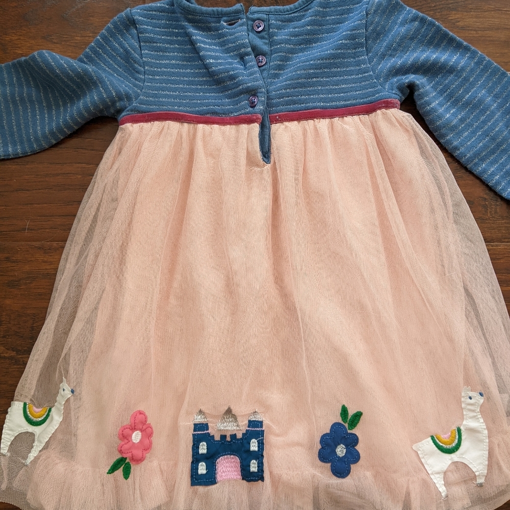 Baby Boden Girls Long Sleeve Dress 12-18 months llama tulle winter